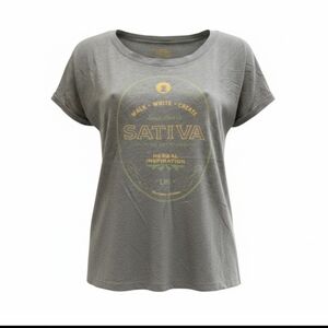 Women's Sativa Brown Gray Short Sleeve T-Shirt Lightweight 420 Friendly